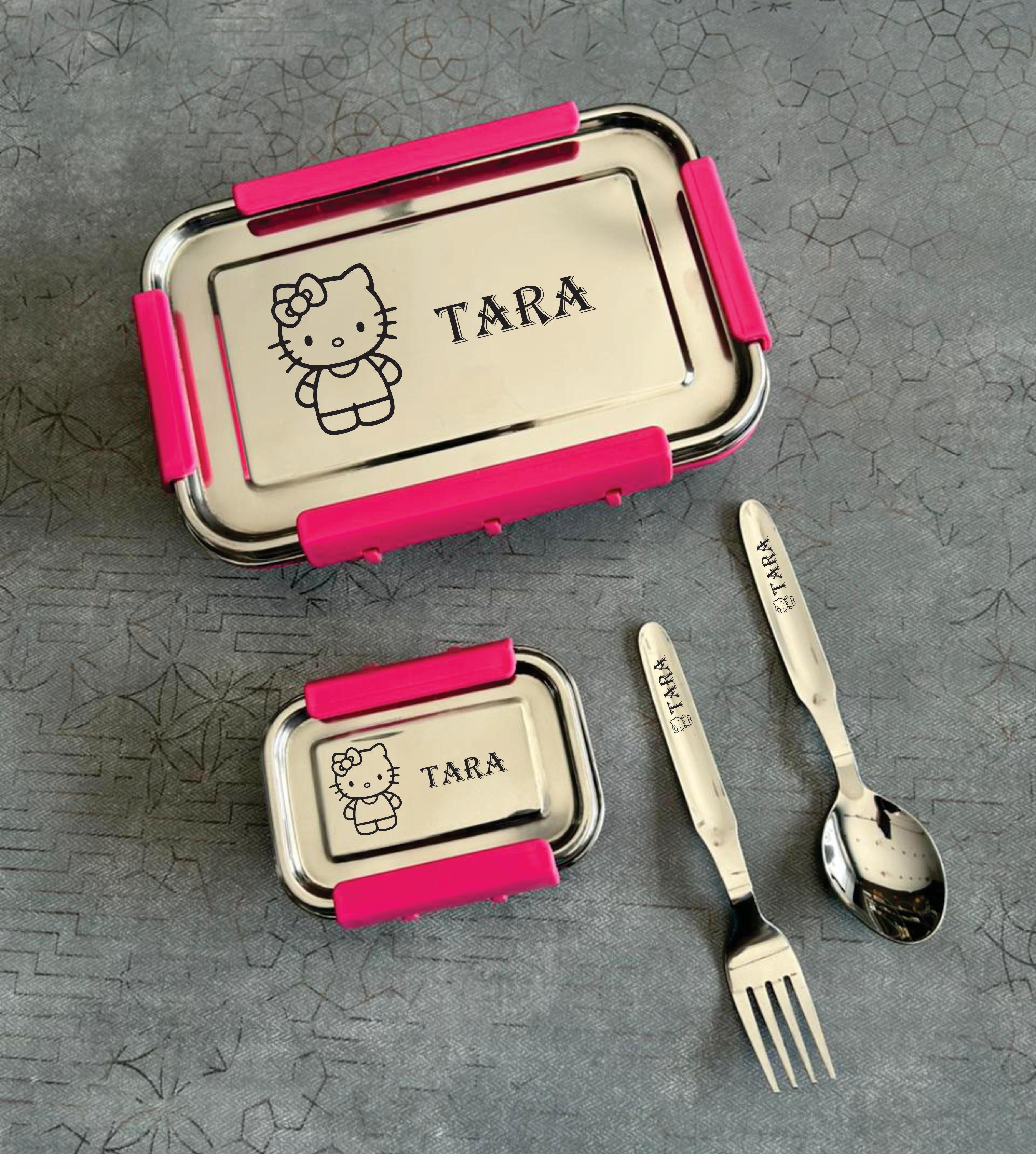 Personalized Stainless Steel Lunch Box Kit for Kids & Corporate Gifting | Custom Name Engraving Lunch Box Set
