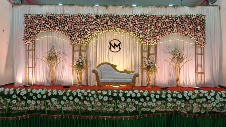 Luxury Reception & Engagement Stage Decoration | Elegant Floral Wedding Decor Setup – LG Events & Gifts Galore
