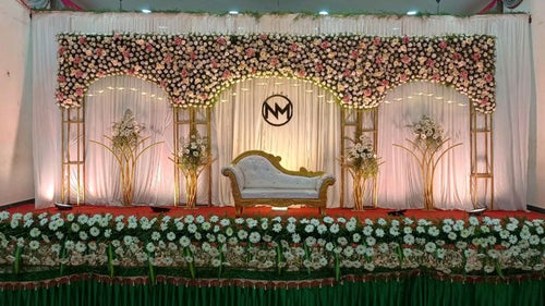 Luxury Reception & Engagement Stage Decoration | Elegant Floral Wedding Decor Setup – LG Events & Gifts Galore