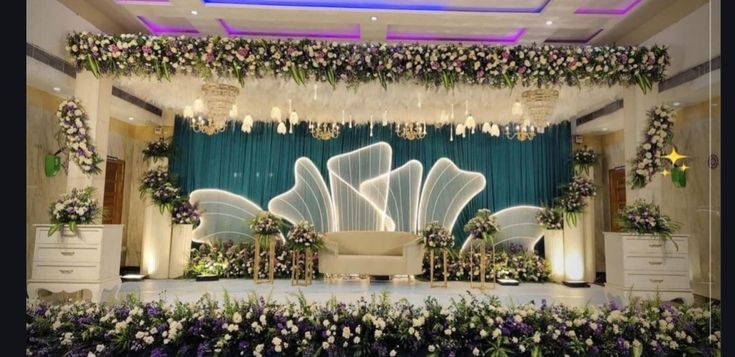 Luxury Reception & Engagement Stage Decoration | Elegant Floral Wedding Decor Setup – LG Events & Gifts Galore