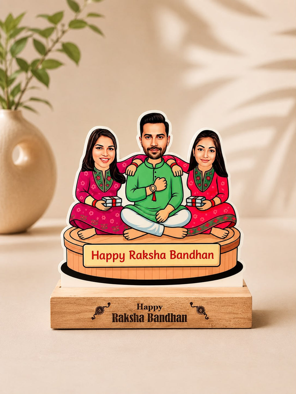 Personalized Caricature Table Top | Custom Photo Raksha Bandhan Wooden Stand Gift for Brother & Sister | LG Events & Gifts Galore