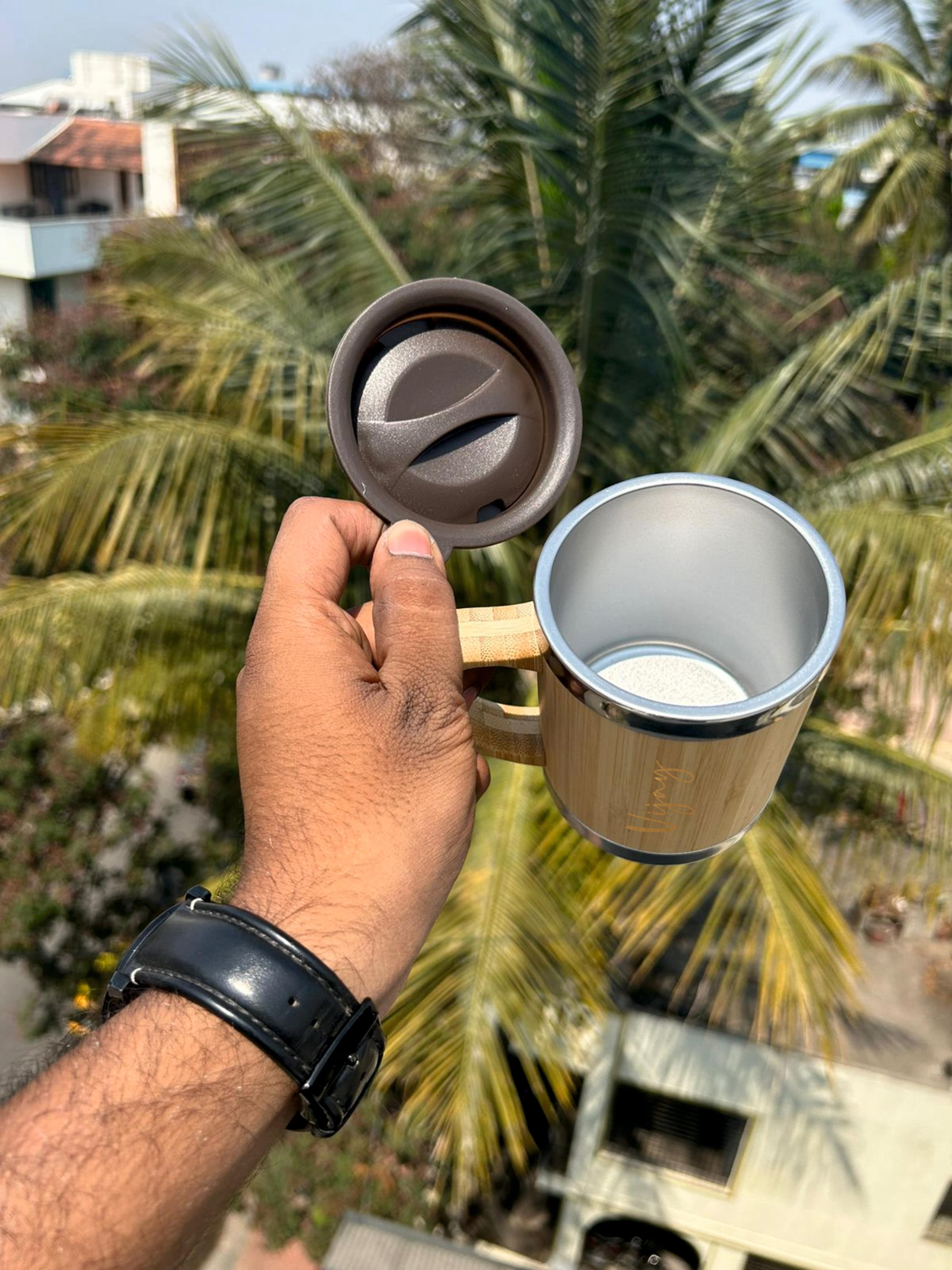 Premium Wooden Travel Mug with Lid | Eco-Friendly Insulated Coffee Mug for Travel & Office
