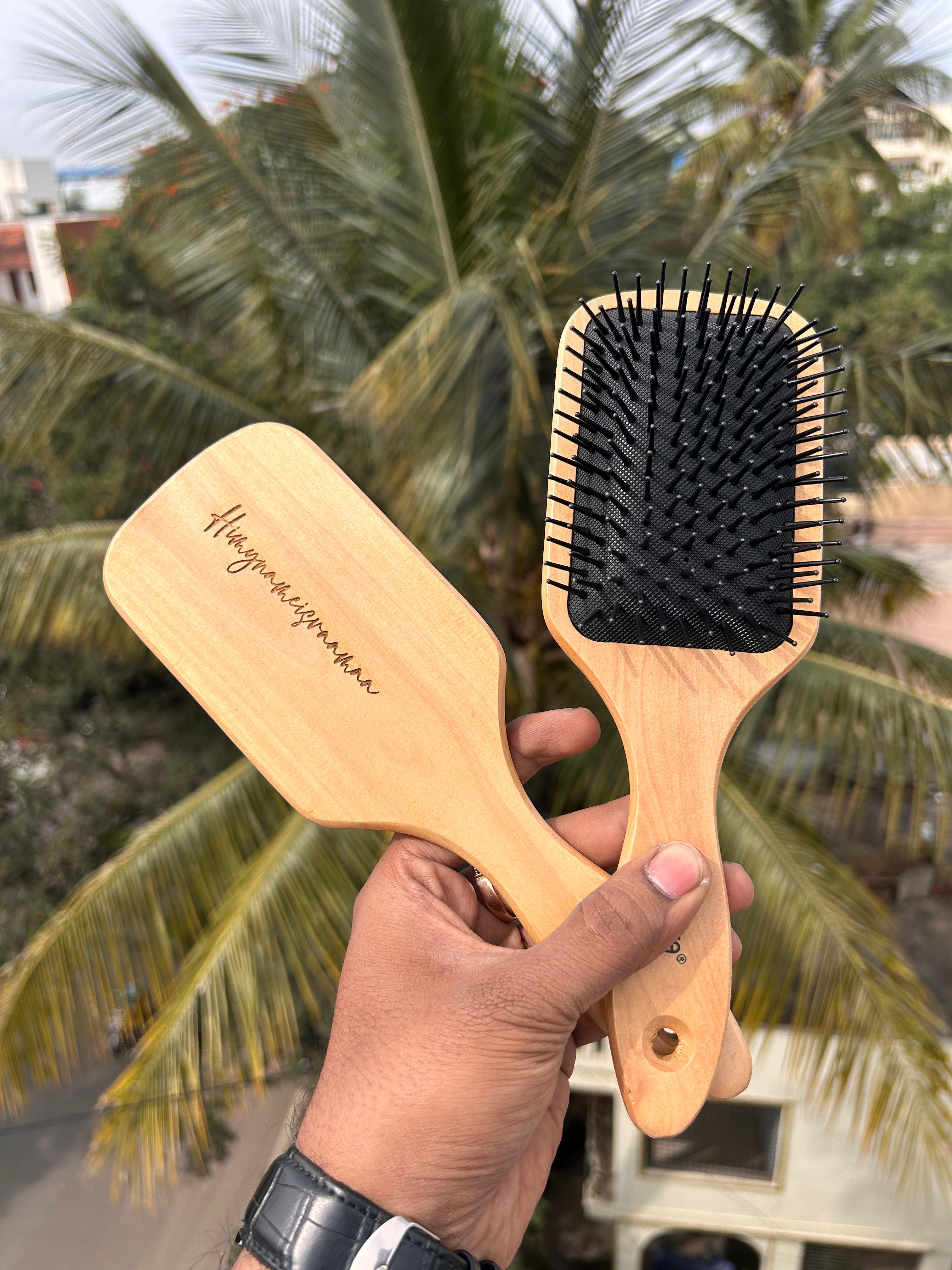 Premium Wooden Hair Brush | Natural Wooden Paddle Hair Brush for Detangling, Scalp Massage & Personalized Gifting | LG Events & Gifts Galore