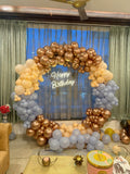 Premium Ring Balloon Decor for Birthday Celebration | Luxury Circular Balloon Backdrop with LED Name Sign And Cake Tables