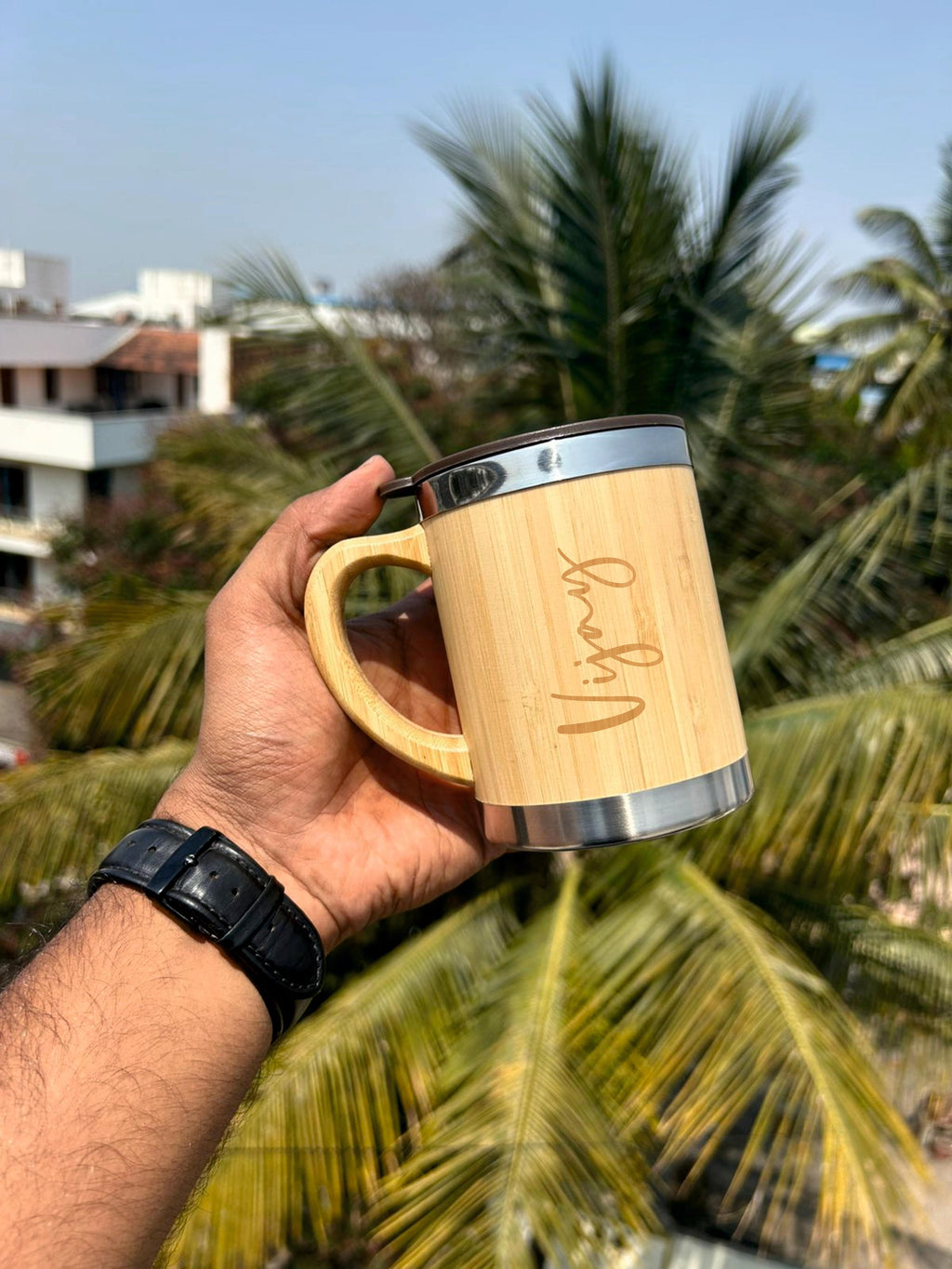 Premium Wooden Travel Mug with Lid | Eco-Friendly Insulated Coffee Mug for Travel & Office