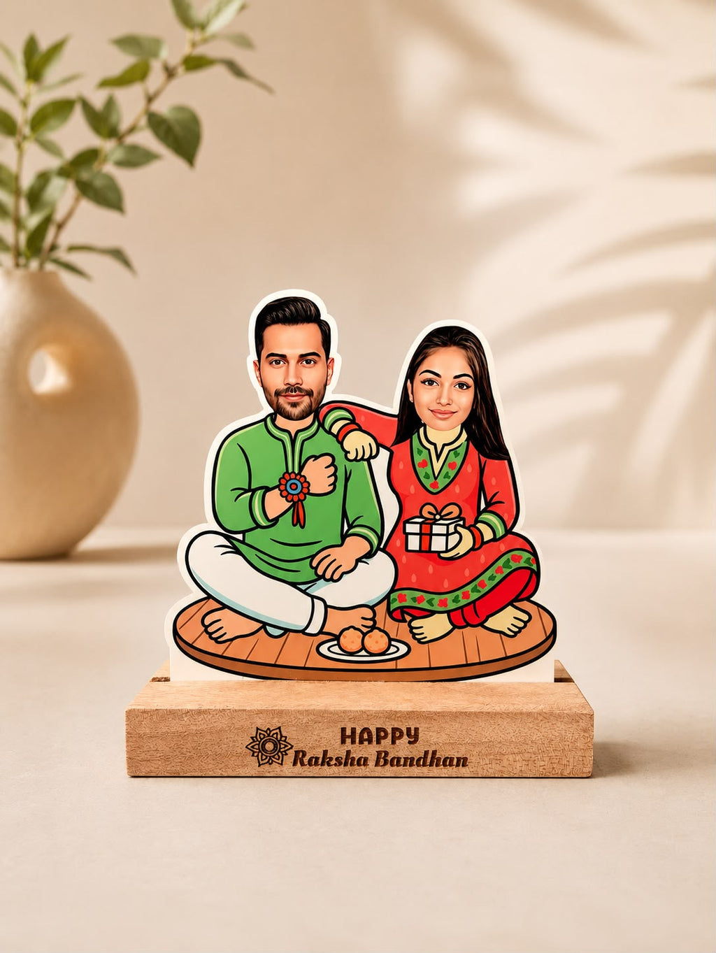 Personalized Caricature Table Top | Custom Photo Raksha Bandhan Wooden Stand Gift for Brother & Sister | LG Events & Gifts Galore