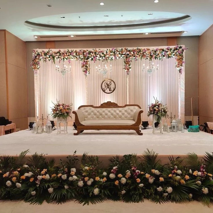 Luxury Reception & Engagement Stage Decoration | Elegant Floral Wedding Decor Setup – LG Events & Gifts Galore