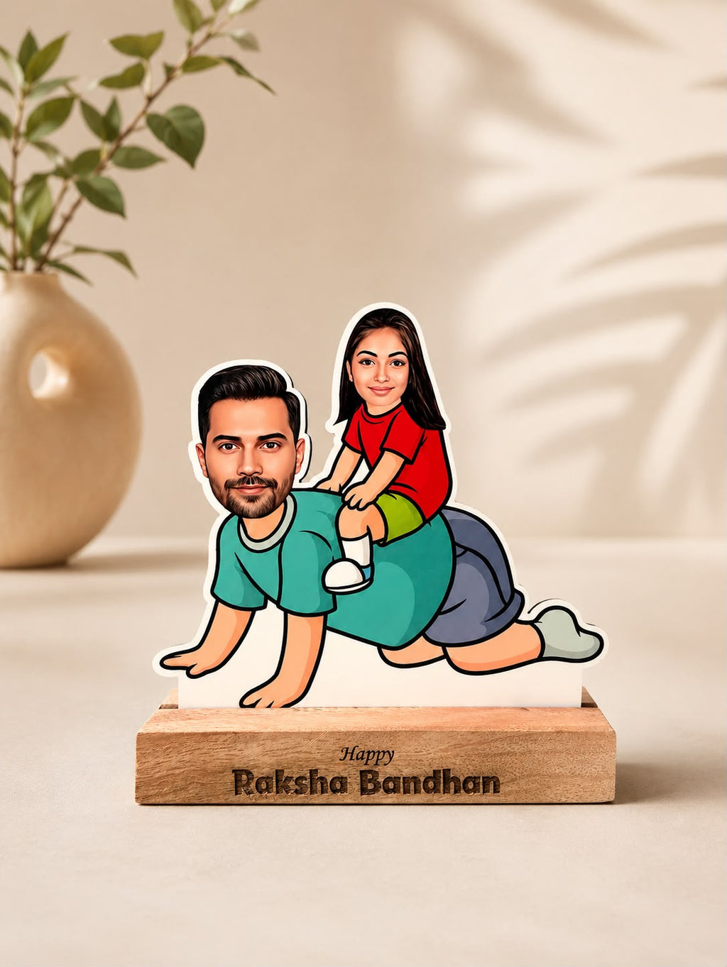 Personalized Caricature Table Top | Custom Photo Raksha Bandhan Wooden Stand Gift for Brother & Sister | LG Events & Gifts Galore