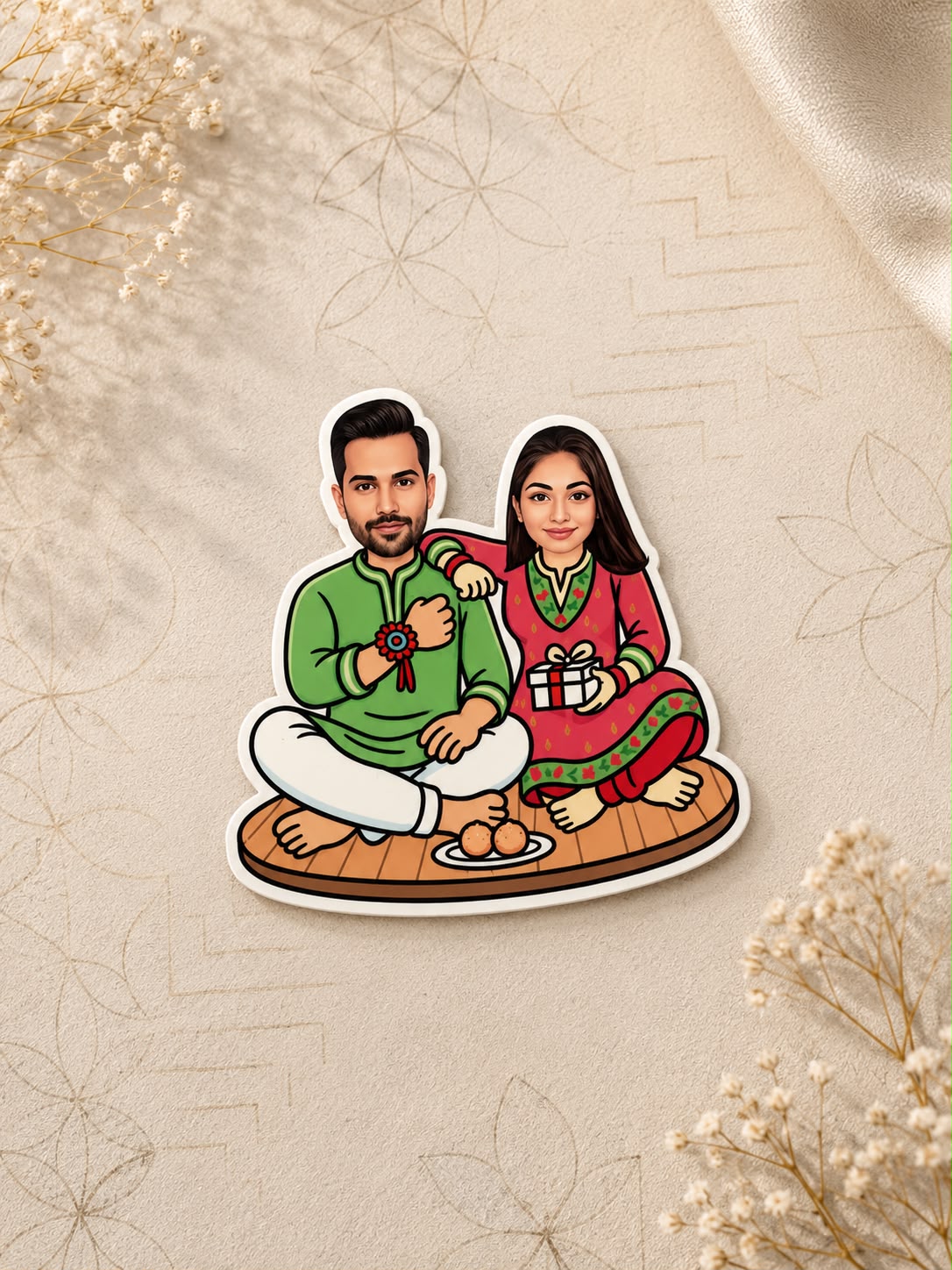 Personalized Rakhi Caricature Magnet | Custom Photo Fridge Magnet Gift | LG Events & Gifts Galore