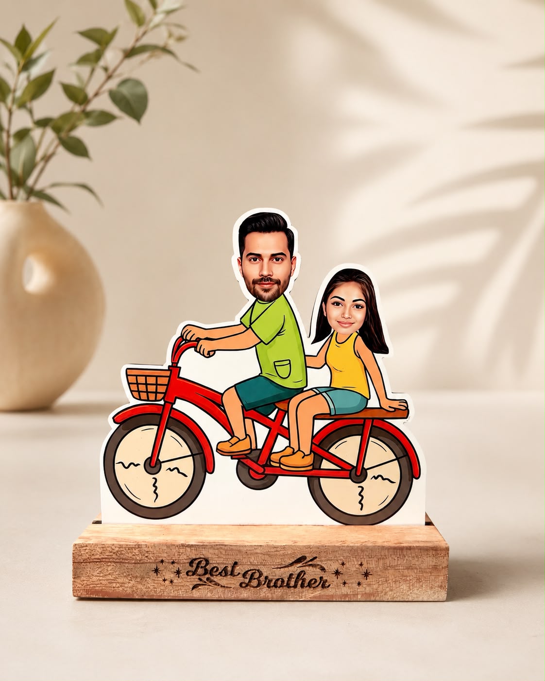 Personalized Caricature Table Top | Custom Photo Raksha Bandhan Wooden Stand Gift for Brother & Sister | LG Events & Gifts Galore
