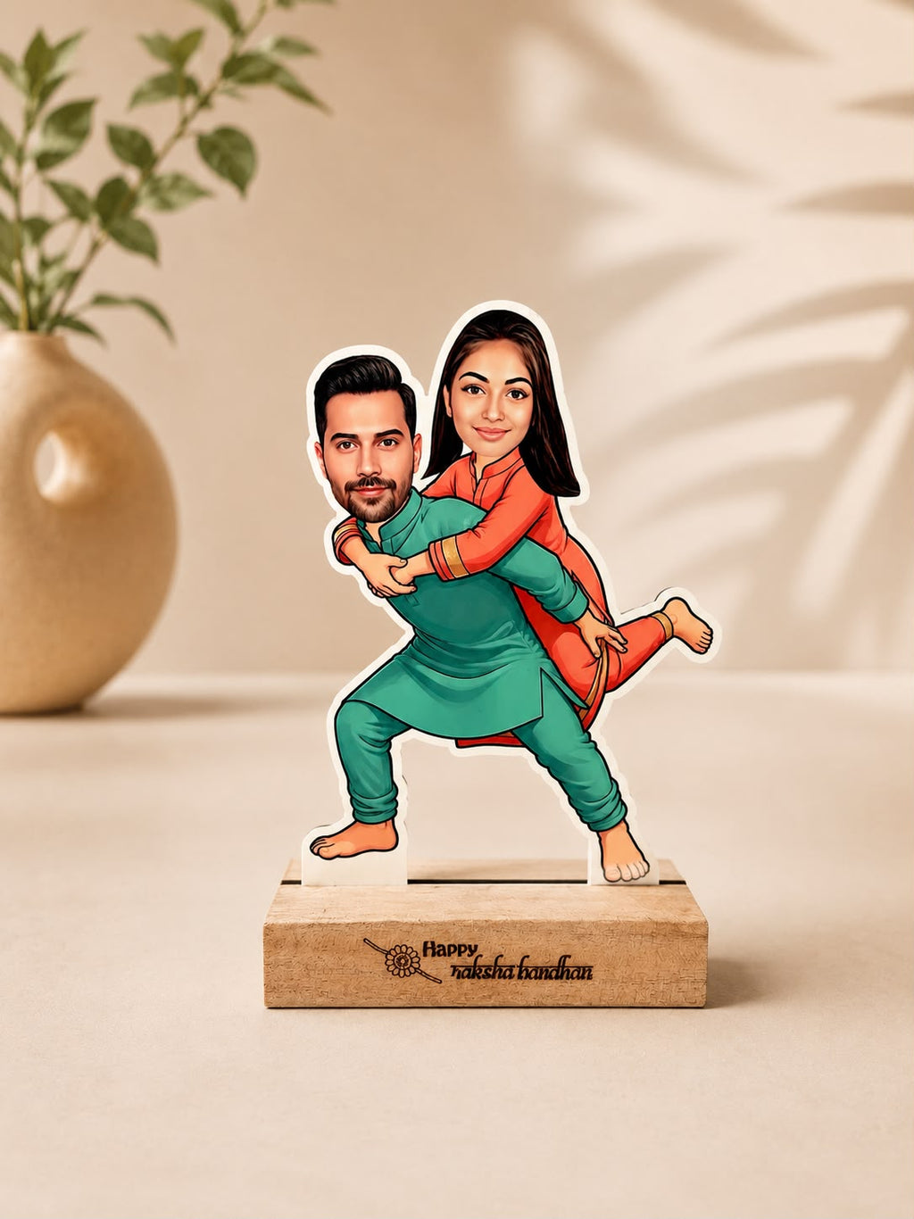 Personalized Caricature Table Top | Custom Photo Raksha Bandhan Wooden Stand Gift for Brother & Sister | LG Events & Gifts Galore